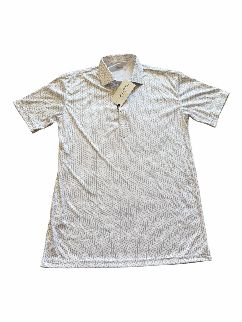Collars & Co Men’s White Gray Geometric Print Performance Dress Collar Polo